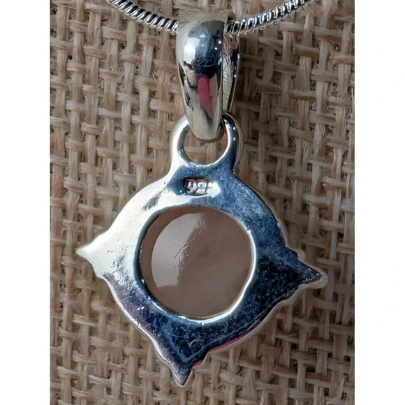 Sterling Silver Rose Quartz Pendant Necklace 925 Round Cabochon - Picture 4 of 5